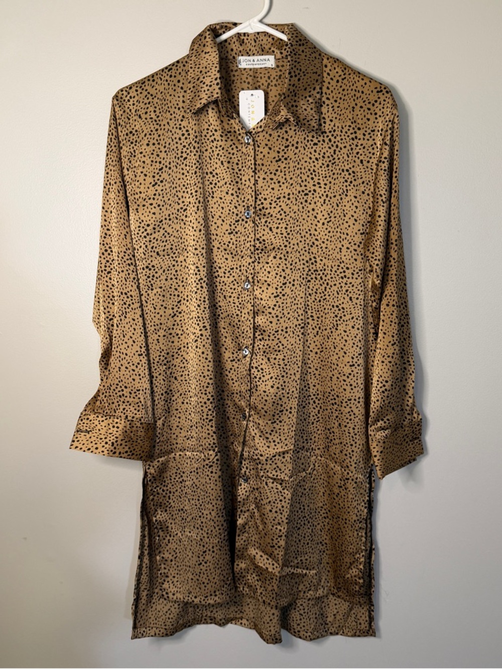 Jon & Anna Cheetah Leopard Animal Print Button Up Long Sleeve Dress Womens S NEW